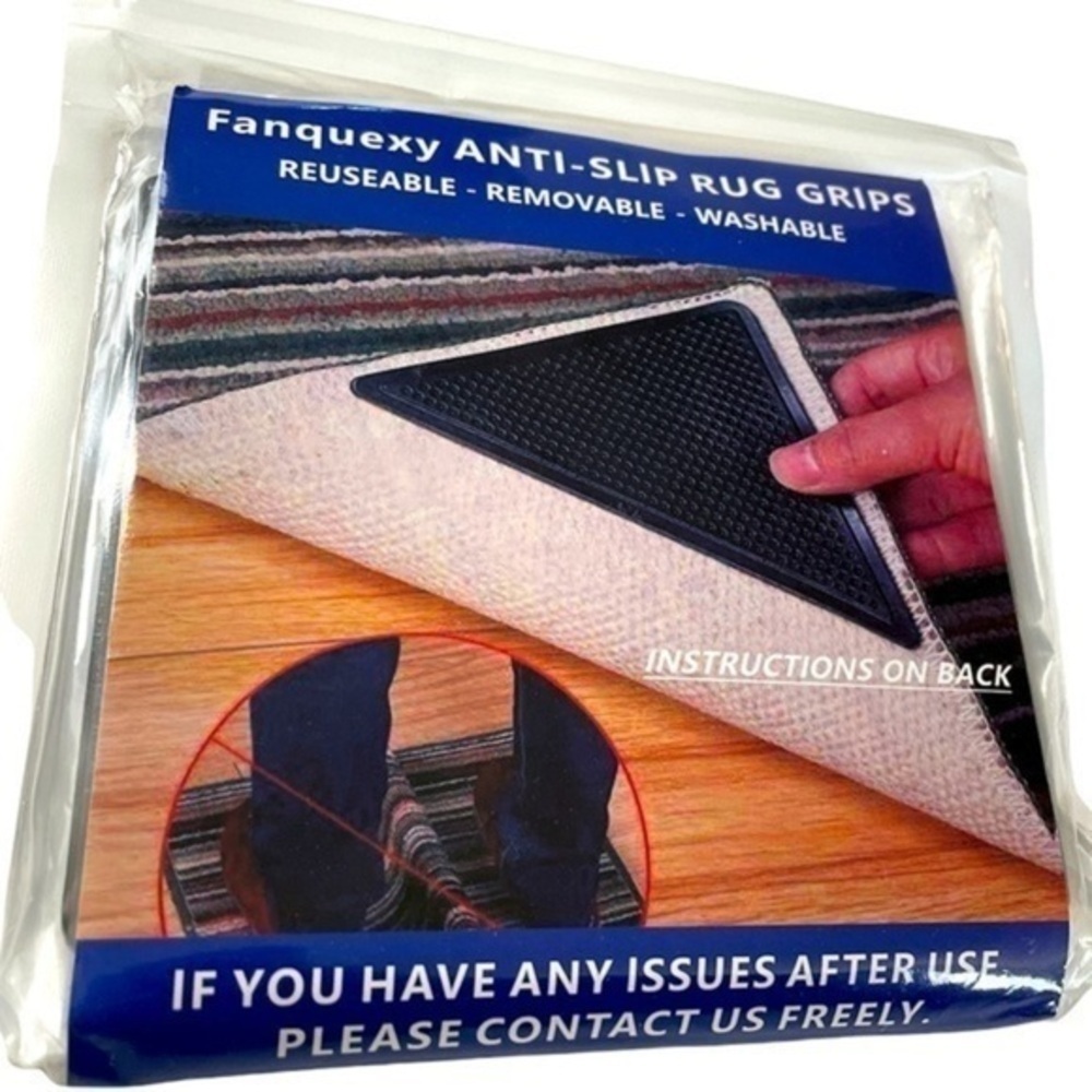 Fanquexy Anti Slip Black Triangle reusable washable Corner Fat Rug Grip set of 8